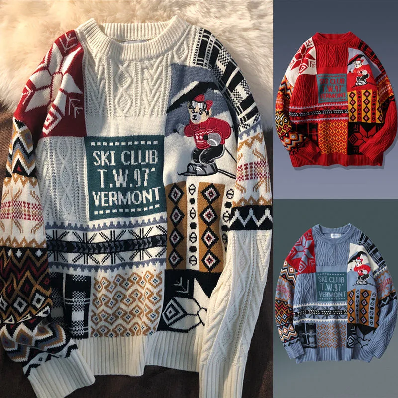 Round neck sweater 2021 Christmas Y2K retro bear sweater ladies and men loose autumn and winter fashion woolen clothes trend ins
Round neck sweater 2021 Christmas Y2K retro bear sweater ladies and men loose autumn and winter fashion woolen clothes trend ins