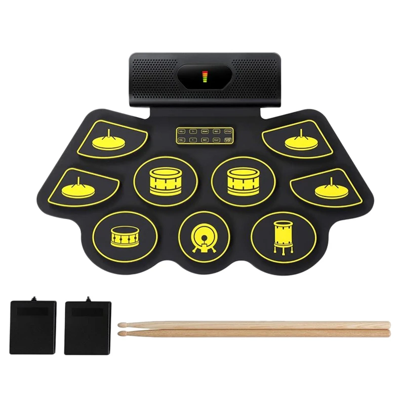 Electric Drum Kit 9 Pads Portable MIDI Electronic Roll Up Drum Kit with Built in Speakers, Foot Pedals Drumsticks
Electric Drum Kit 9 Pads Portable MIDI Electronic Roll Up Drum Kit with Built in Speakers, Foot Pedals Drumsticks