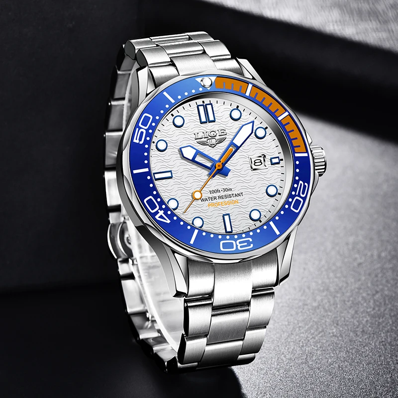 Часы наручные LIGE Мужские кварцевые роскошные брендовые модные