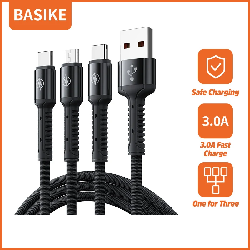 

Kivee 3 in 1 USB C Cable for iPhone 13 Pro Max 3A Fast Charging Cable for Xiaomi Samsung Redmi Micro Type C USB Cable Data Line