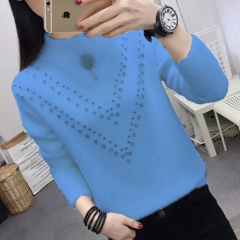 New Autumn Winter 2021 Jacket Knit Ladies Tops Female Imitation Mink Velvet Beaded Half Turtleneck Pullover Sweater Women's A586
New Autumn Winter 2021 Jacket Knit Ladies Tops Female Imitation Mink Velvet Beaded Half Turtleneck Pullover Sweater Women's A586