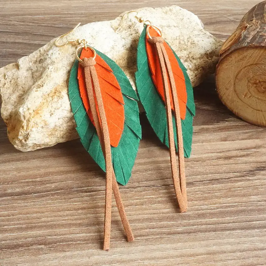 Layered Genuine Leather Feather Earrings for Women Summer Suede Leather Tassel Leaf Earrings Boutique Jewelry Wholesale
Layered Genuine Leather Feather Earrings for Women Summer Suede Leather Tassel Leaf Earrings Boutique Jewelry Wholesale