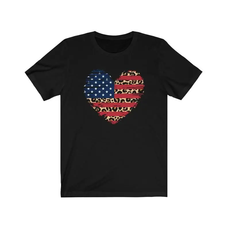 Американский флаг леопардовая рубашка США 4 июля хлопковый топ с коротким