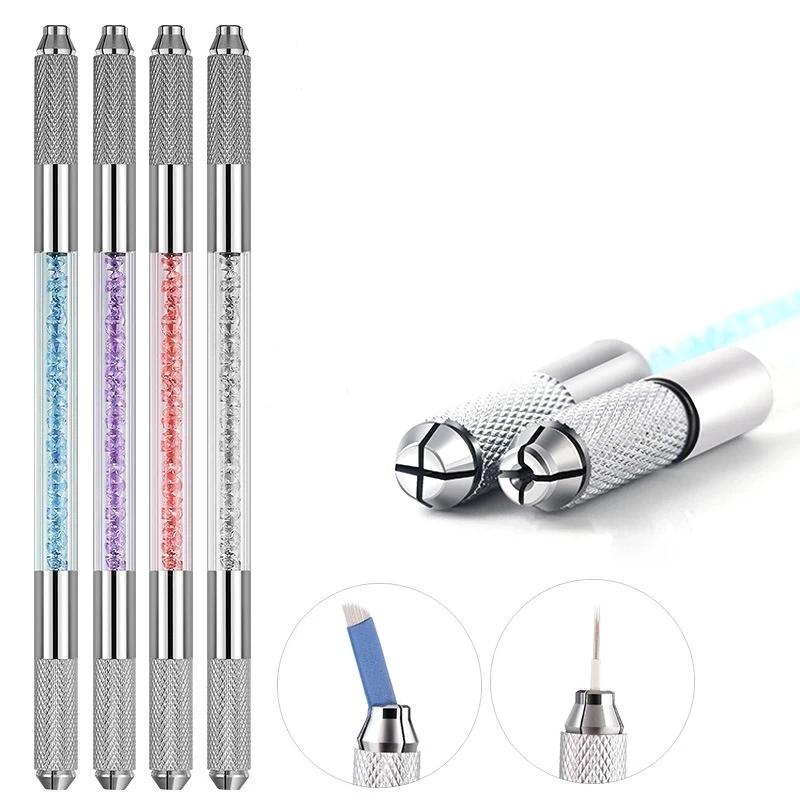 

Manual Double Crystal Acrylic Tattoo Pen Microblading Permanent makeup Eyebrow Tools 2 usage For Flat or Round Needles 0556