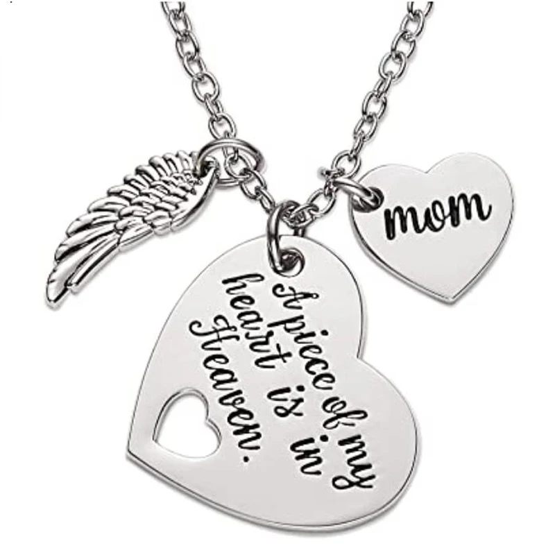 

Memorial Necklace A Piece of My Heart is in Heaven Memorial Dad Mom Necklace Loss of Father Mother Gifts Sympathy Gift