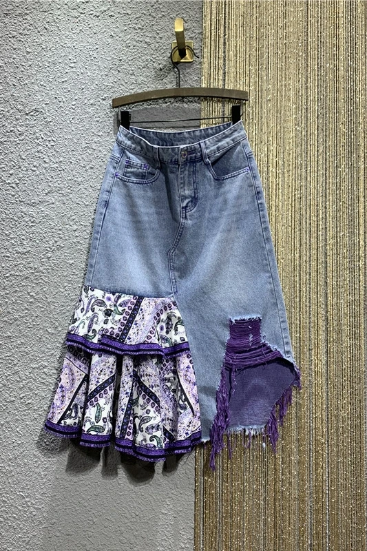 High Street Women Chiffon Ruffles Stitching Ripped Denim Skirt Female Summer New High Waist Irregular A- Line Sheath Skirt
High Street Women Chiffon Ruffles Stitching Ripped Denim Skirt Female Summer New High Waist Irregular A- Line Sheath Skirt