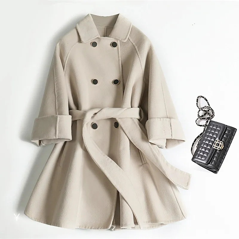 Женское двустороннее кашемировое пальто, бежевое пальто средней длины с поясом из 100%-ной шерсти, Осень-зима 2020
Женское двустороннее кашемировое пальто, бежевое пальто средней длины с поясом из 100%-ной шерсти, Осень-зима 2020
