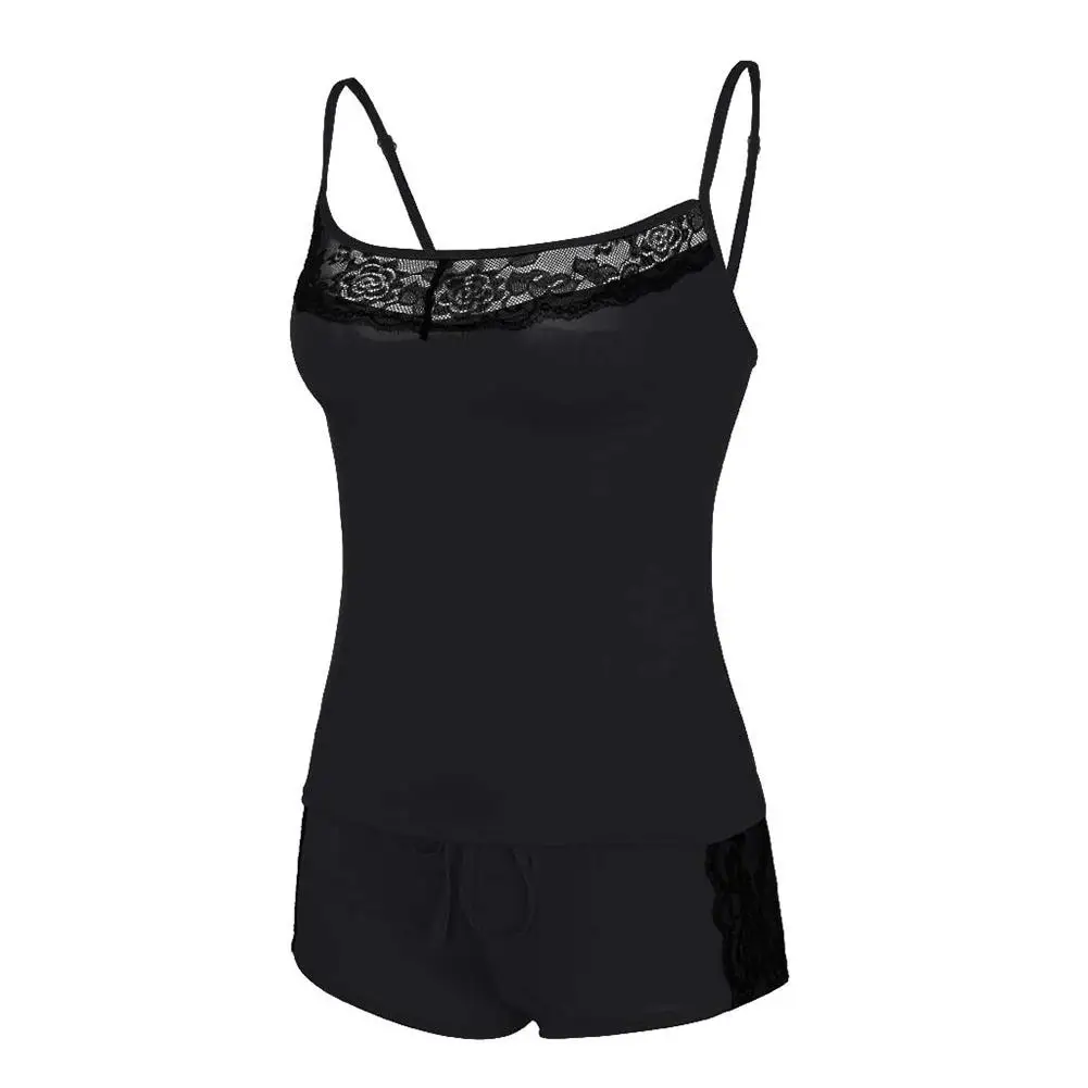Women Solid Color Adjustable Straps Camisole Shorts Lace Patchwork Sleepwear Set
Women Solid Color Adjustable Straps Camisole Shorts Lace Patchwork Sleepwear Set