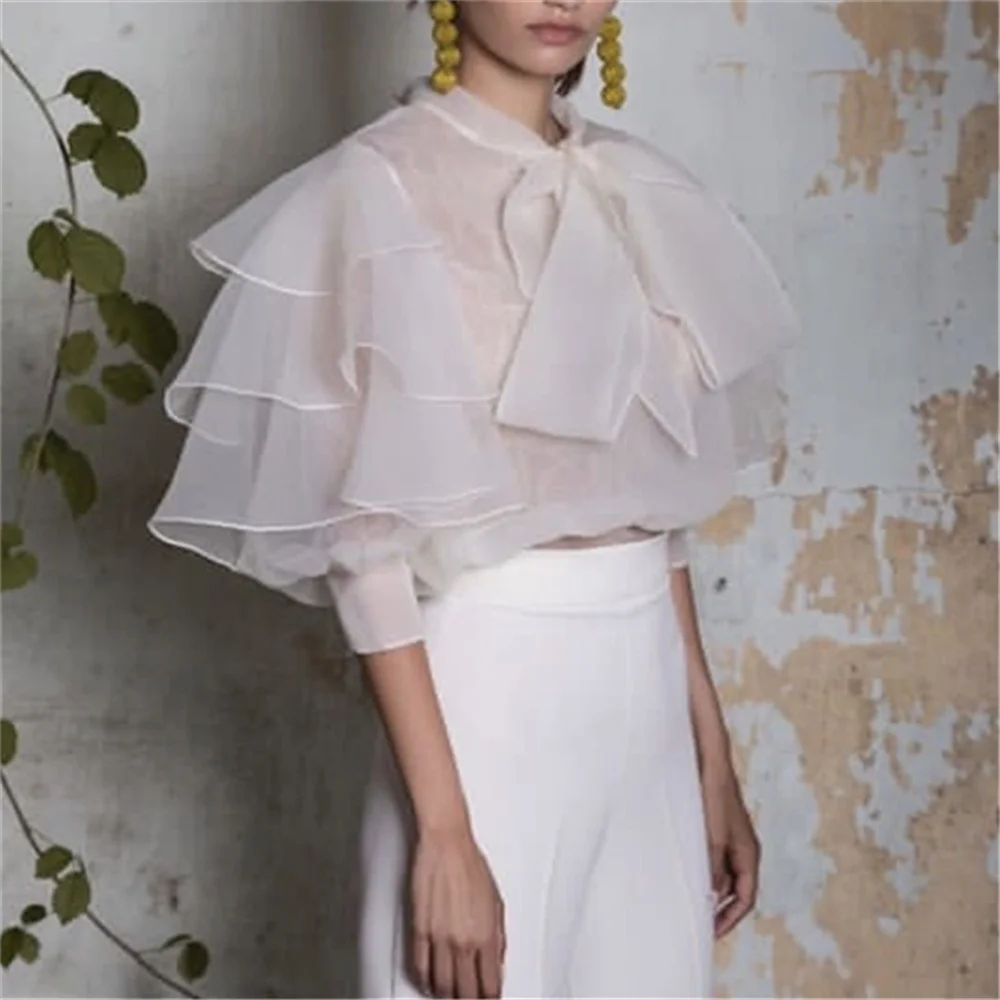 White Organza Elegant Petal Sleeve Blouse Women Sexy Transparent Mesh Summer Short Tops Women Shirts Bow Bluas Female New Tunic
White Organza Elegant Petal Sleeve Blouse Women Sexy Transparent Mesh Summer Short Tops Women Shirts Bow Bluas Female New Tunic