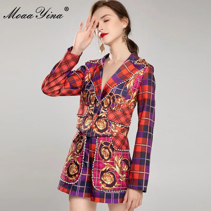 MoaaYina Fashion Runway Designer Autumn Two Pieces Plaid Print Shorts Set Women's Long sleeve Single button Jaclet+Shorts Suit
MoaaYina Fashion Runway Designer Autumn Two Pieces Plaid Print Shorts Set Women's Long sleeve Single button Jaclet+Shorts Suit