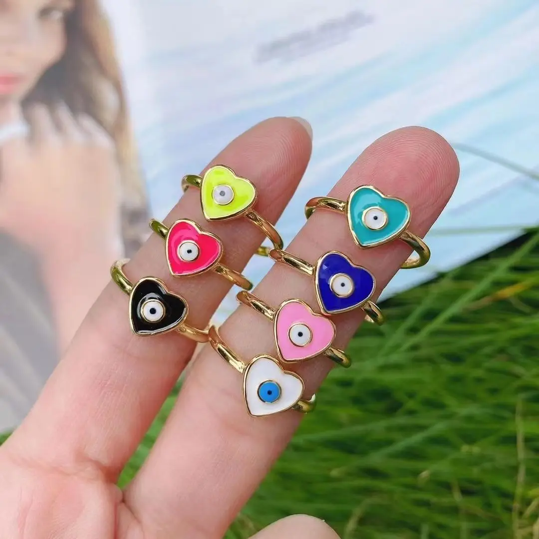 10 шт., Тонкие разноцветные эмалевые кольца в форме сердца 
10 шт., Тонкие разноцветные эмалевые кольца в форме сердца