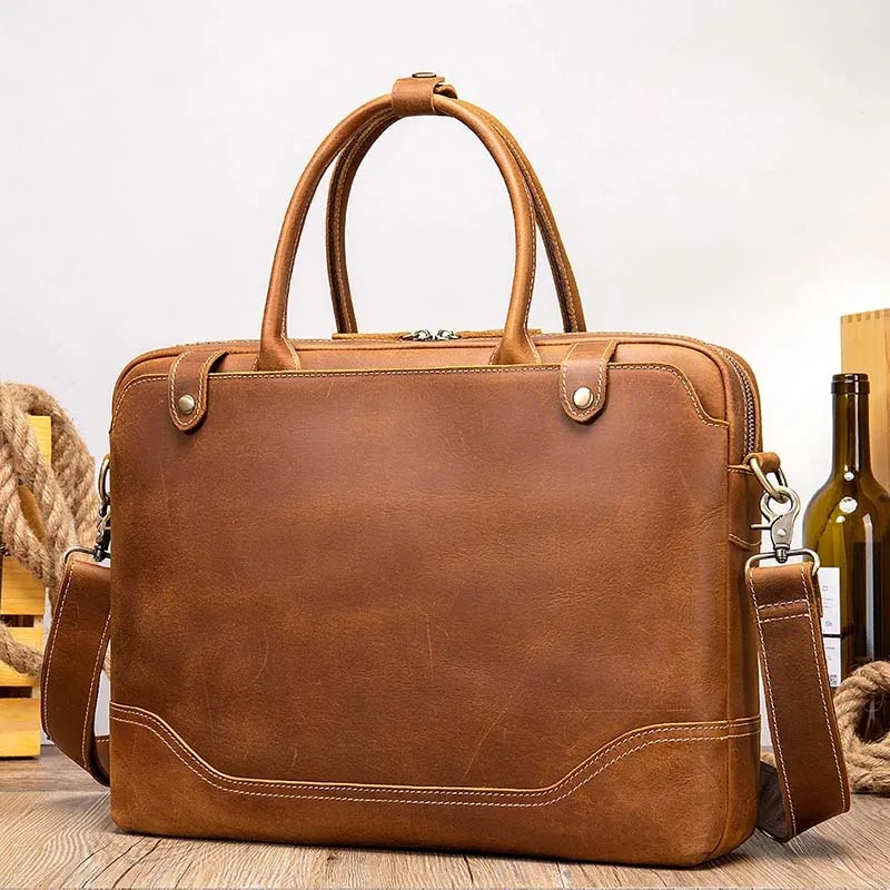 

Luufan, Винтажный Мужской портфель из кожи Crazy Horse, 14 дюймов, сумка для ноутбука, натуральная кожа, деловая сумка, сумка на плечо, мужская сумка дл...