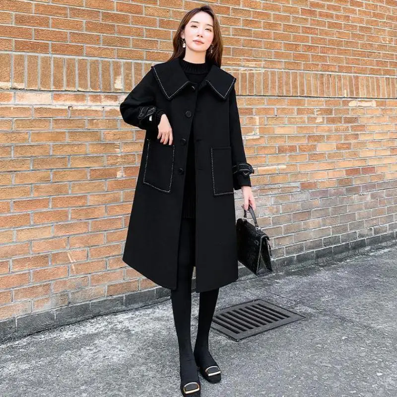 Black double-sided woolen coat women new women's autumn and winter loose mid-length navy collar woolen coat women
Black double-sided woolen coat women new women's autumn and winter loose mid-length navy collar woolen coat women