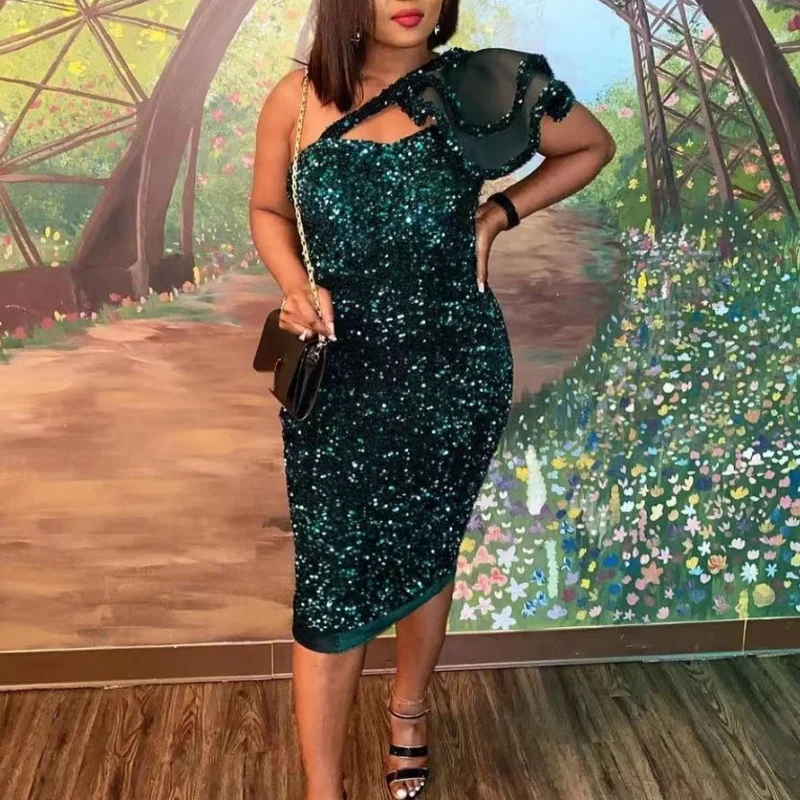 Women Bodycon Party Dresses Sexy Sequined Glitter Shiny Evening Night Cut Out Chest One Shoulder Ruffles Package Hip Robes Gowns
Women Bodycon Party Dresses Sexy Sequined Glitter Shiny Evening Night Cut Out Chest One Shoulder Ruffles Package Hip Robes Gowns