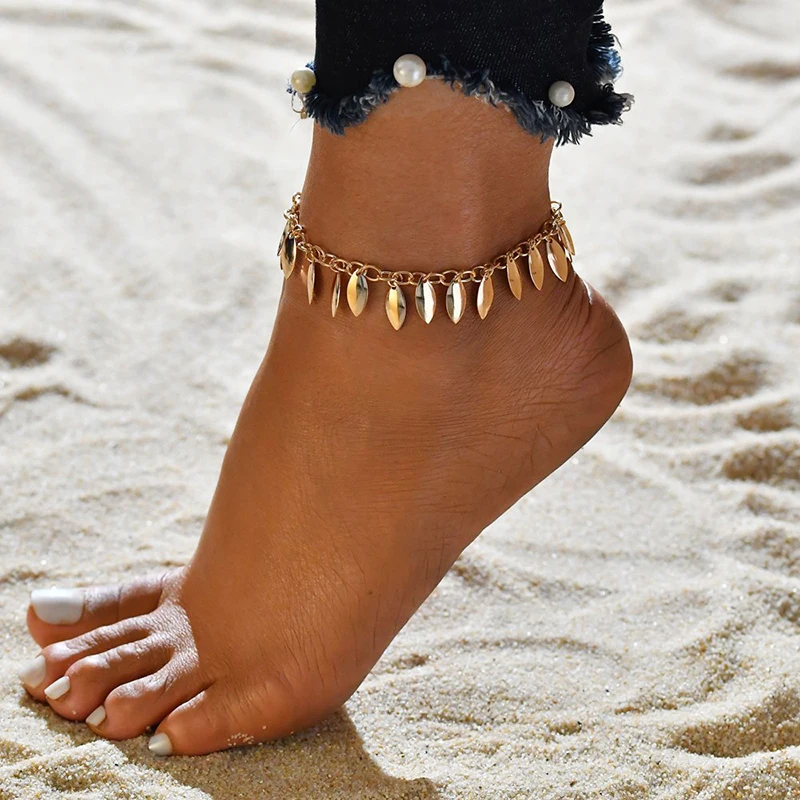 Ножной браслет YADA с золотыми кисточками и листьями для женщин богемные пляжные