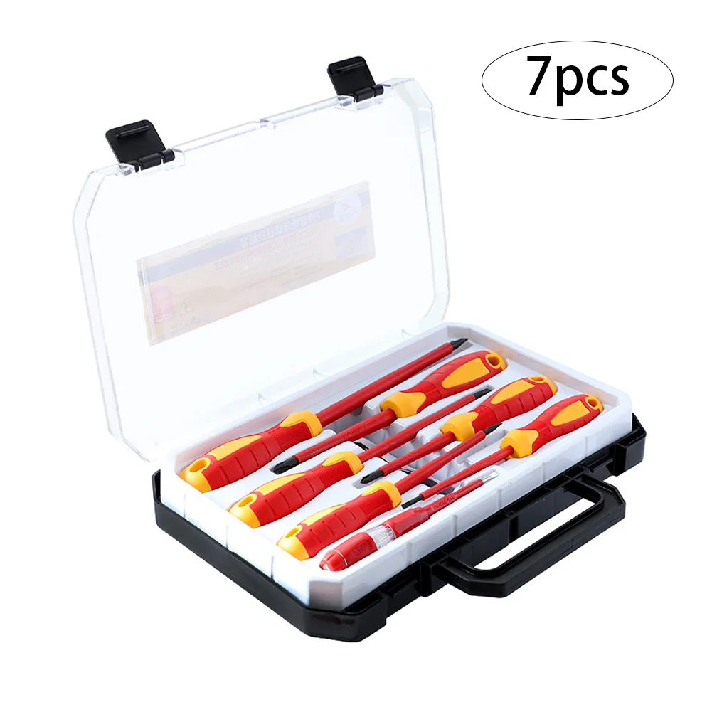 7PCS Insulated Screwdriver Set Electrical Slotted 1000V with Circuit Tester Carry Screw Driver Case for Electrician Hand Tools
7PCS Insulated Screwdriver Set Electrical Slotted 1000V with Circuit Tester Carry Screw Driver Case for Electrician Hand Tools