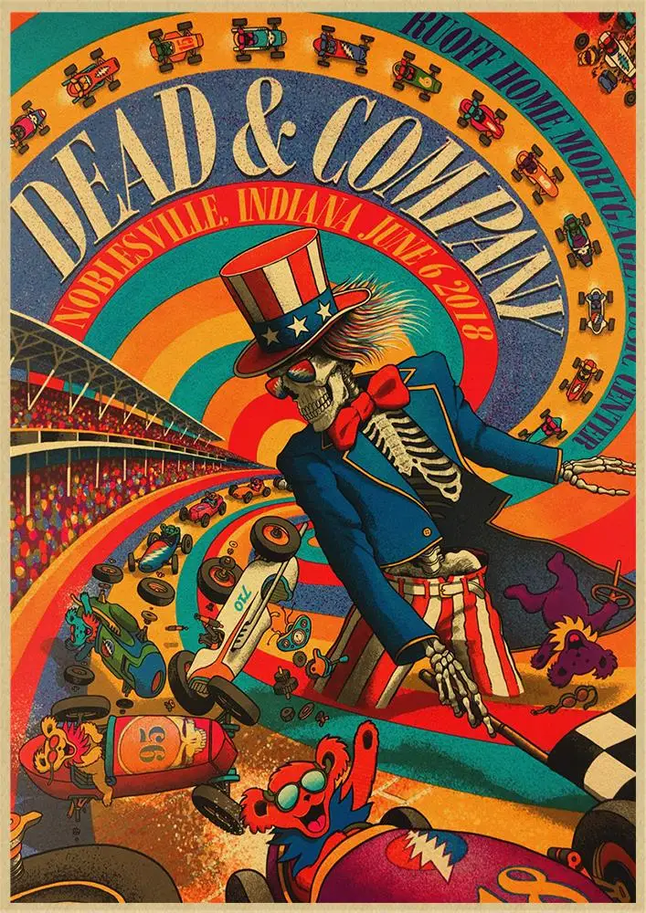 Винтажный постер из крафт-бумаги Dead & Company с изображением известной рок-группы