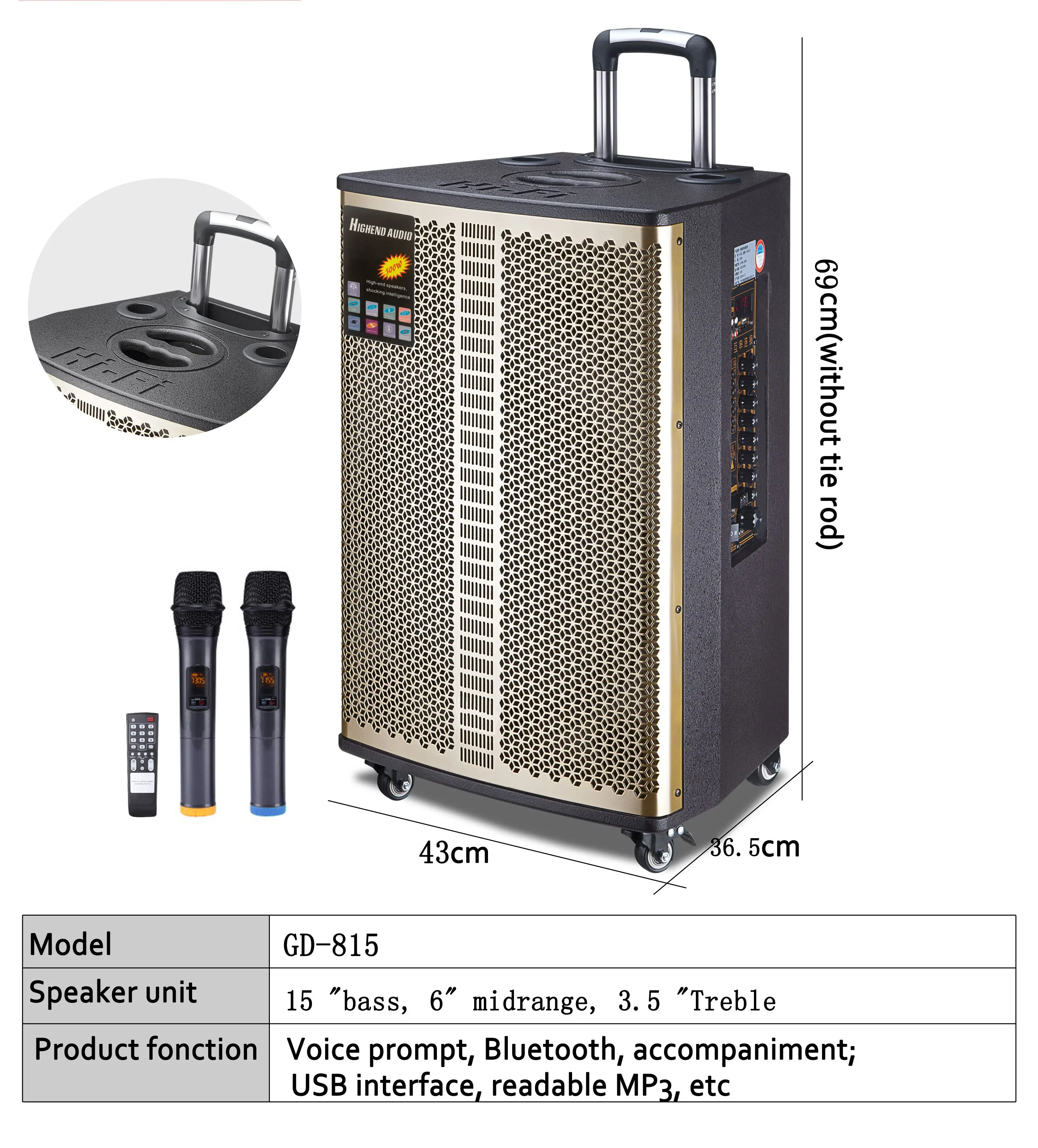 

trolley speaker BT karaoke portable outdoor rechargeble speaker