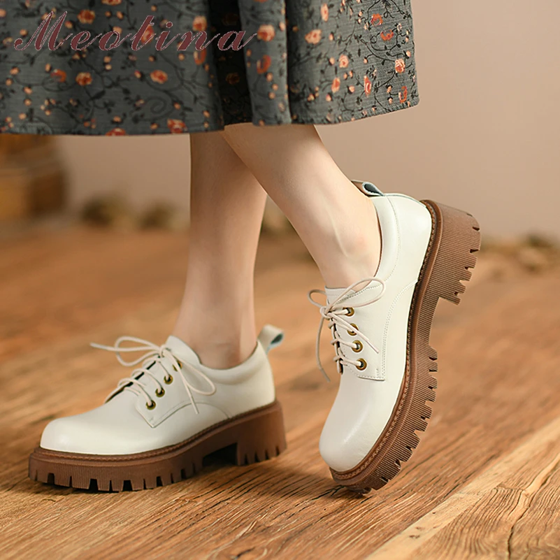 Meotina Women Genuine Leather Shoes Platform Thick High Heel Shoes Lace Up Round Toe Ladies Footwear Spring Autumn Beige Black
Meotina Women Genuine Leather Shoes Platform Thick High Heel Shoes Lace Up Round Toe Ladies Footwear Spring Autumn Beige Black