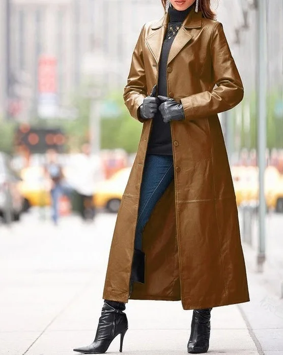 Autumn and Winter Slim Long PU Leather Jacket Women's Single-breasted Lapel Women's Solid Color Windbreaker Winter Jakcet Women
Autumn and Winter Slim Long PU Leather Jacket Women's Single-breasted Lapel Women's Solid Color Windbreaker Winter Jakcet Women