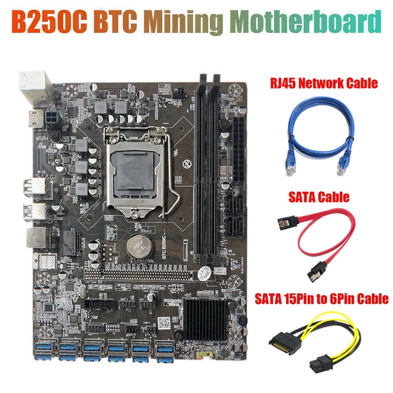 B250C Miner Motherboard+SATA 15Pin to 6Pin Cable+RJ45 Cable+SATA Cable 12 PCIE to USB3.0 GPU Slot LGA1151 DDR4 for BTC
B250C Miner Motherboard+SATA 15Pin to 6Pin Cable+RJ45 Cable+SATA Cable 12 PCIE to USB3.0 GPU Slot LGA1151 DDR4 for BTC