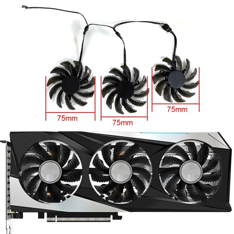 3pcs 75mm 4pin installation size 40x40x40mm PLD08010S12HH RTX3060 cooling fan for GIGABYTE Geforce RTX 3060 gaming OC 12G RTX206 
3pcs 75mm 4pin installation size 40x40x40mm PLD08010S12HH RTX3060 cooling fan for GIGABYTE Geforce RTX 3060 gaming OC 12G RTX206