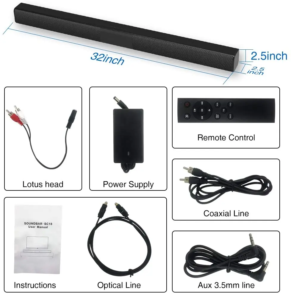 50W TV Soundbar Wired and Wireless Bluetooth 5.0 Speaker Home Theater Stereo Sound Bar Built-in Subwoofers with Remote Control
50W TV Soundbar Wired and Wireless Bluetooth 5.0 Speaker Home Theater Stereo Sound Bar Built-in Subwoofers with Remote Control