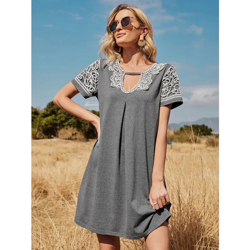 Fashion Summer Dress 2021 Wmen Short Sleeve Loose Beacho Hollow Out Elegant Lady Sexy V Neck Lace Party Dresses Robe Vestidos 
Fashion Summer Dress 2021 Wmen Short Sleeve Loose Beacho Hollow Out Elegant Lady Sexy V Neck Lace Party Dresses Robe Vestidos