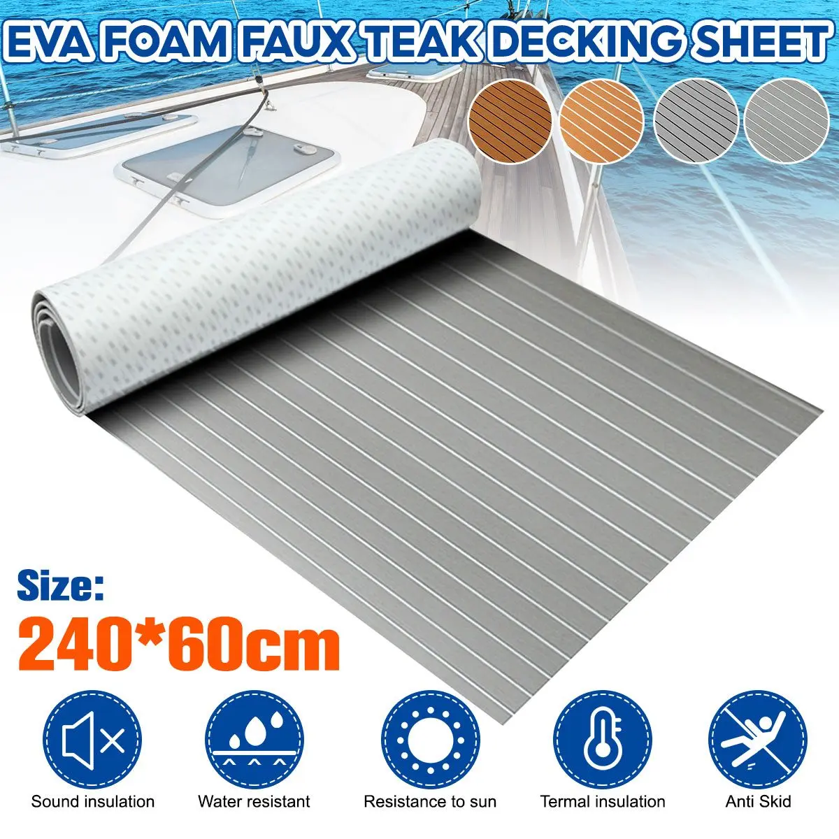 Self-Adhesive 2400x600x5mm EVA Foam Faux Teak Decking Sheet Marine Flooring Boat Yacht Decking Sheet Brown Gray Striped
Self-Adhesive 2400x600x5mm EVA Foam Faux Teak Decking Sheet Marine Flooring Boat Yacht Decking Sheet Brown Gray Striped