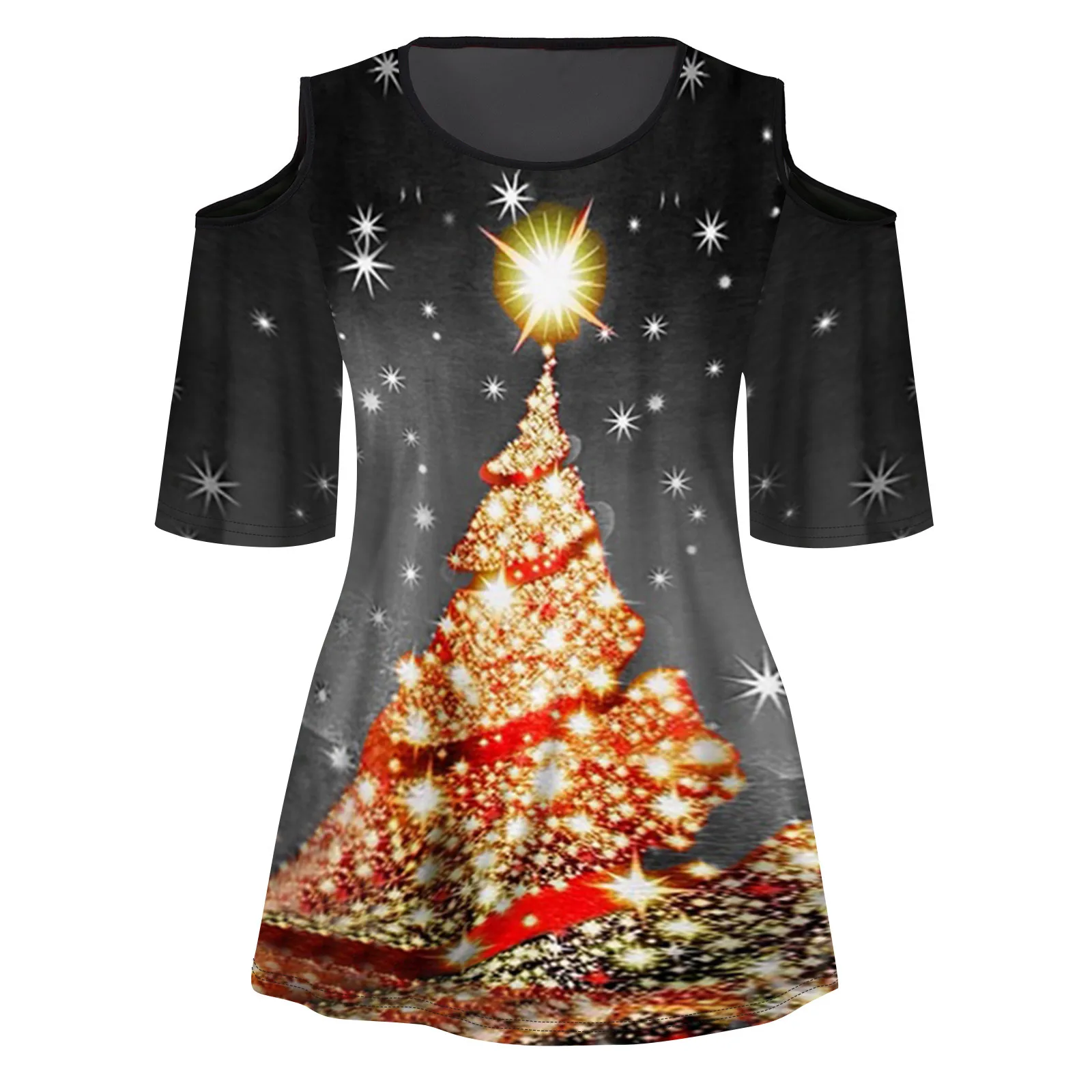 Women's O-Neck Christmas Tree Print T-Shirt Cold Shoulder Half Sleeve Female Ladies Clothing Ropa Chemise Femme Tops Mujer
Women's O-Neck Christmas Tree Print T-Shirt Cold Shoulder Half Sleeve Female Ladies Clothing Ropa Chemise Femme Tops Mujer