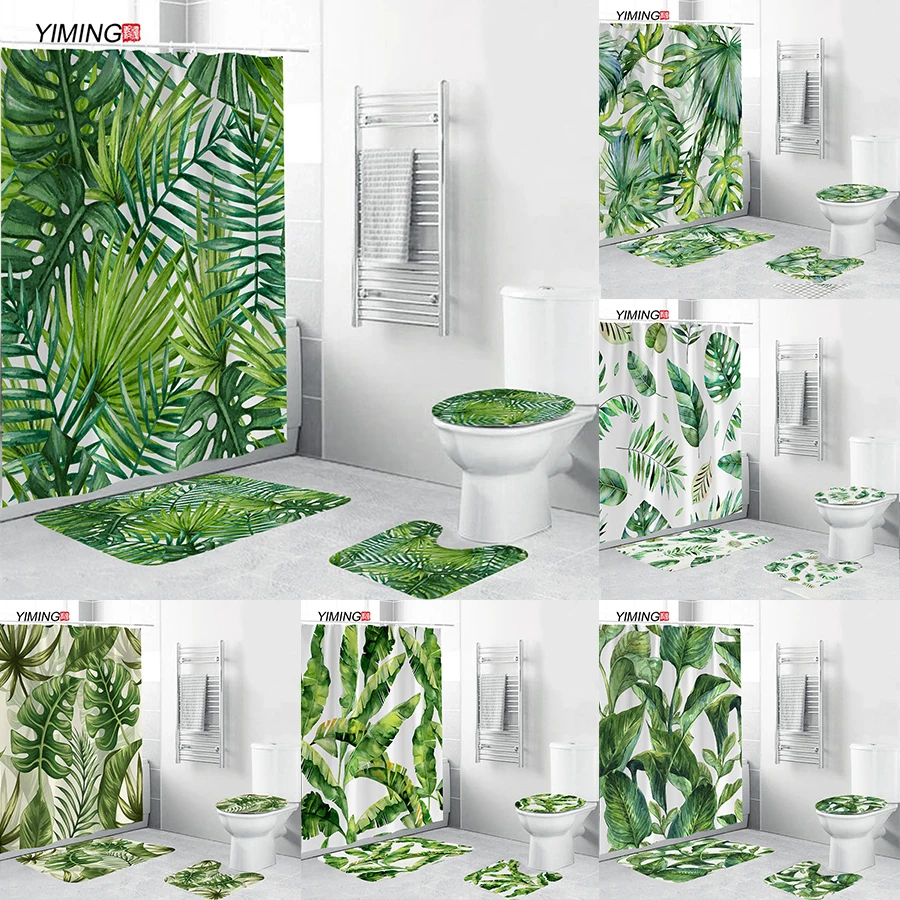 YIMING Palm Leaf Print Bathroom Shower Curtain Set Anti-Slip Carpet Toilet Cover Pad Mat 4PCS Set Bathroom Decorative Bath Mat
YIMING Palm Leaf Print Bathroom Shower Curtain Set Anti-Slip Carpet Toilet Cover Pad Mat 4PCS Set Bathroom Decorative Bath Mat