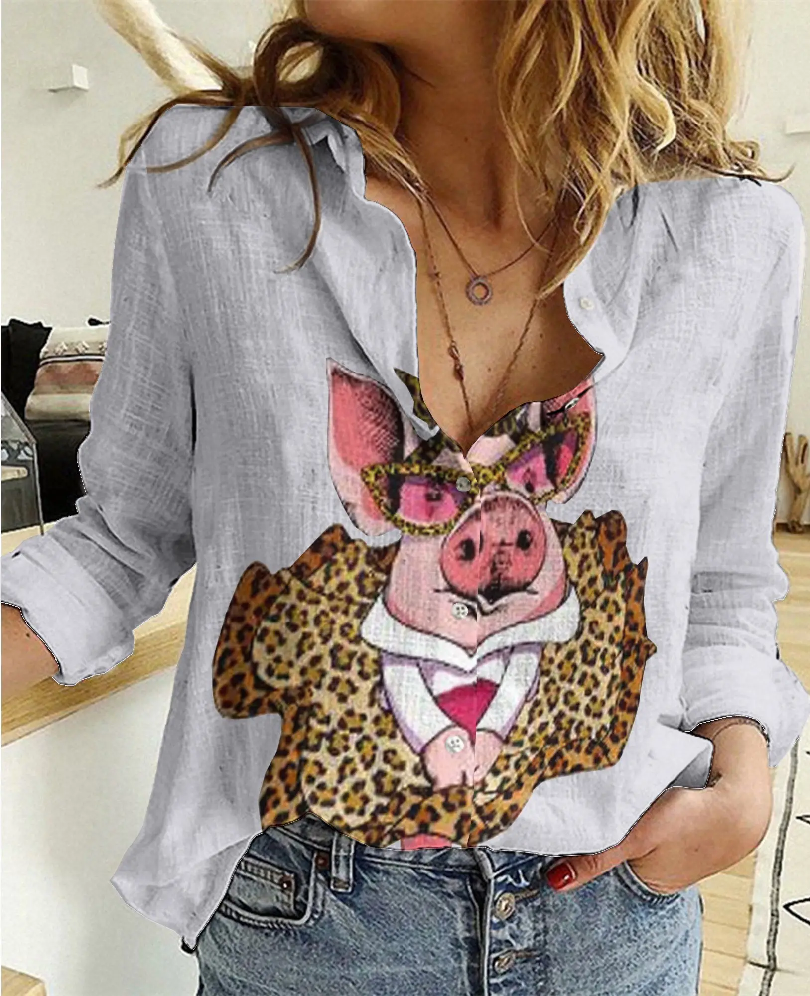 2021 shirt cute piglet print chiffon top sexy V neat ladies long sleeve 3D digital print shirt
2021 shirt cute piglet print chiffon top sexy V neat ladies long sleeve 3D digital print shirt