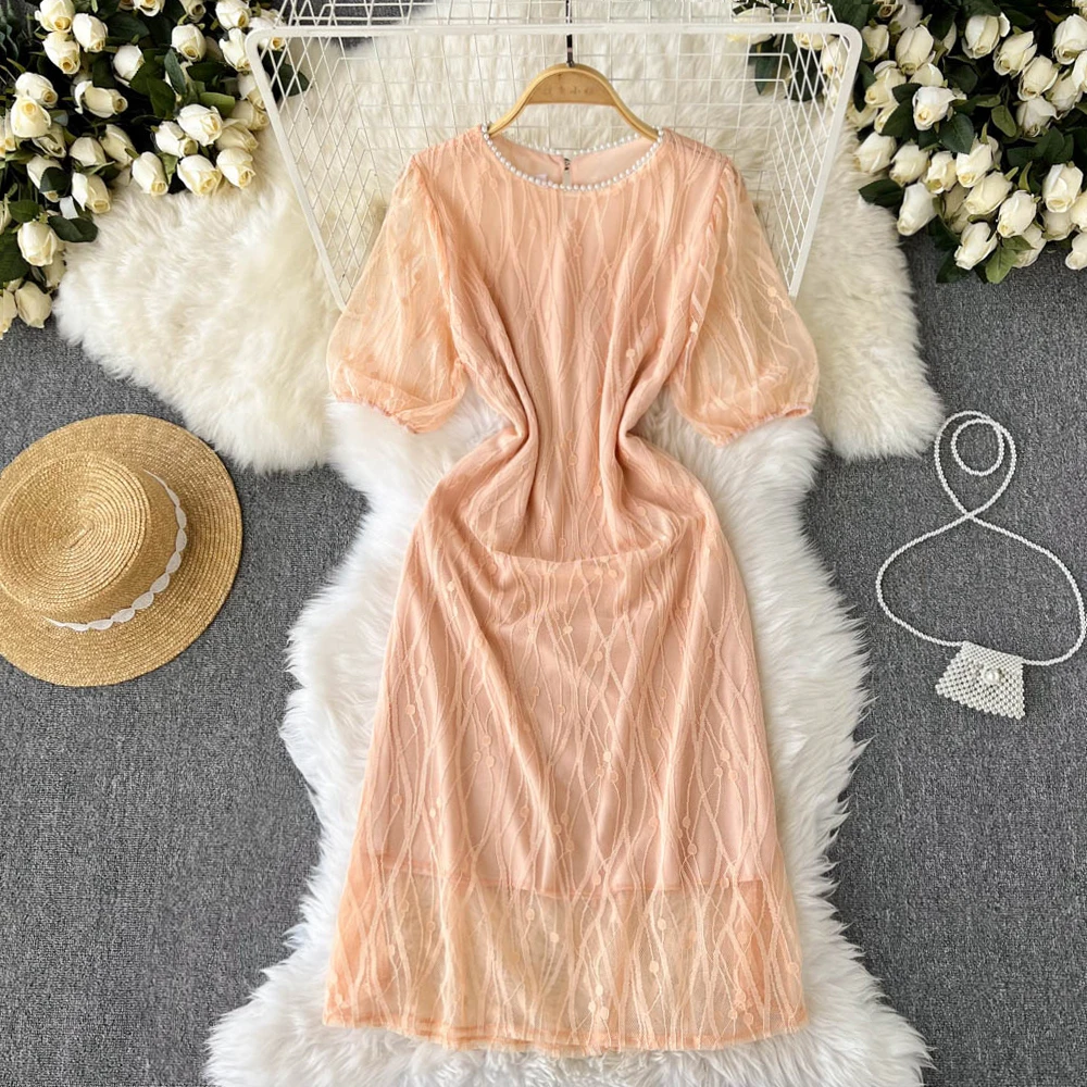 Summer Fashion Streetwear Midi Dress French Elegant Women Dress Women Chic Beading O Neck Half Sleeve A-line Dresses
Summer Fashion Streetwear Midi Dress French Elegant Women Dress Women Chic Beading O Neck Half Sleeve A-line Dresses