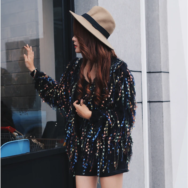Long Sleeve Ribbed Cuff Tassel Sweater New Year Party Wear Fall Winter Fuzzy Metallic Fringe Cardigan Women Open Knit 
Long Sleeve Ribbed Cuff Tassel Sweater New Year Party Wear Fall Winter Fuzzy Metallic Fringe Cardigan Women Open Knit