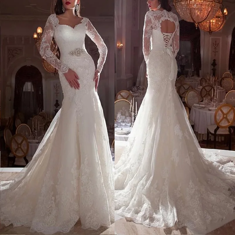 Elegant Lace Mermaid Wedding Dress Full Floral applique Lace Up brides gown long sleeve Wedding Plus Size Bride dresses
Elegant Lace Mermaid Wedding Dress Full Floral applique Lace Up brides gown long sleeve Wedding Plus Size Bride dresses
