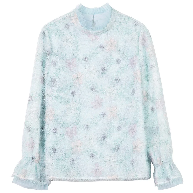 New design feeling small tassel digital printing horn sleeve shirt long sleeve shirt female
New design feeling small tassel digital printing horn sleeve shirt long sleeve shirt female