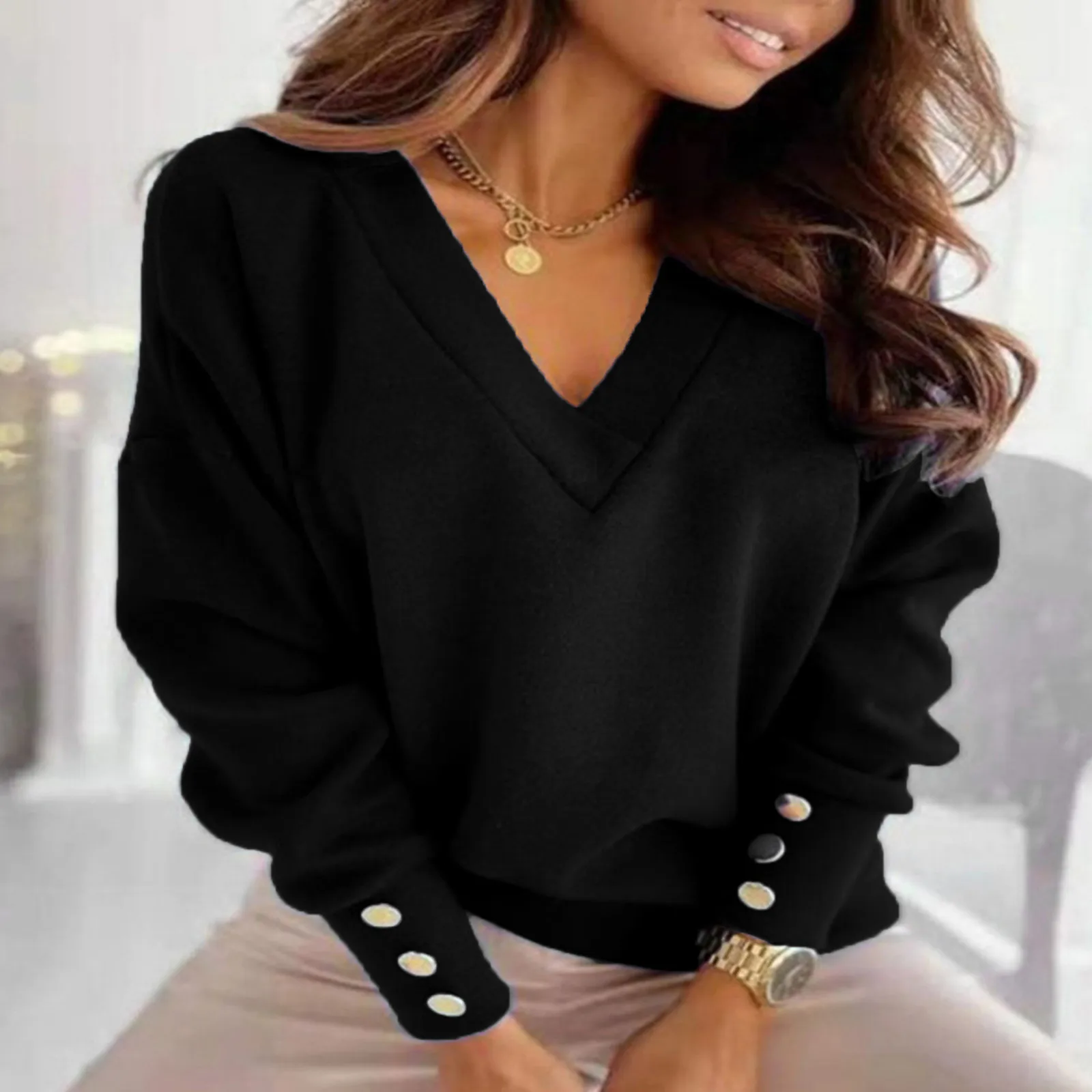 Fashion Bottons Solid Blouse Autumn Winter Loose V-Neck Tops Female Women Long Sleeve Shirt Blusas Femininas Clothing Pullover
Fashion Bottons Solid Blouse Autumn Winter Loose V-Neck Tops Female Women Long Sleeve Shirt Blusas Femininas Clothing Pullover