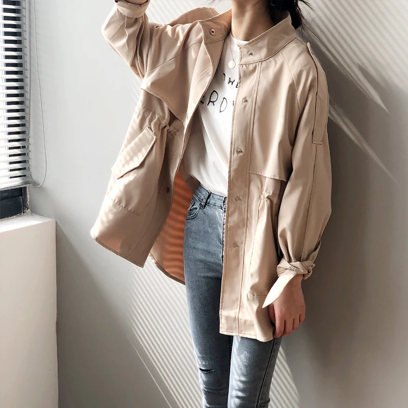 Liva girl New Loose Trench Coat Spring Autumn Women's Hooded Windbreaker Outerwear Female Casual | Женская одежда