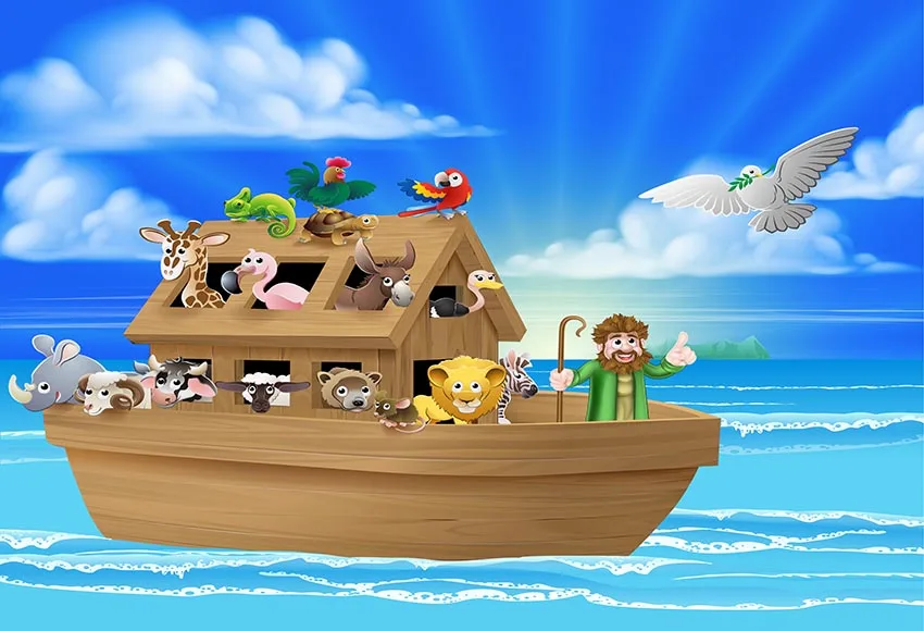 

Виниловый фон для студийной фотосъемки с изображением ковчега Ноя, животных, лодки, голубого неба, морского моря, 7 Х5 футов, 2 х1, 5 м