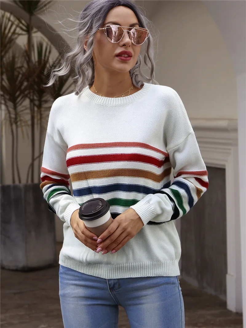 Women Knitted Sweater Autumn Striped Printed Sweater Fashion Casual Long Sleeve Color Block Knitwear Loose Jumper Pullover Top
Women Knitted Sweater Autumn Striped Printed Sweater Fashion Casual Long Sleeve Color Block Knitwear Loose Jumper Pullover Top