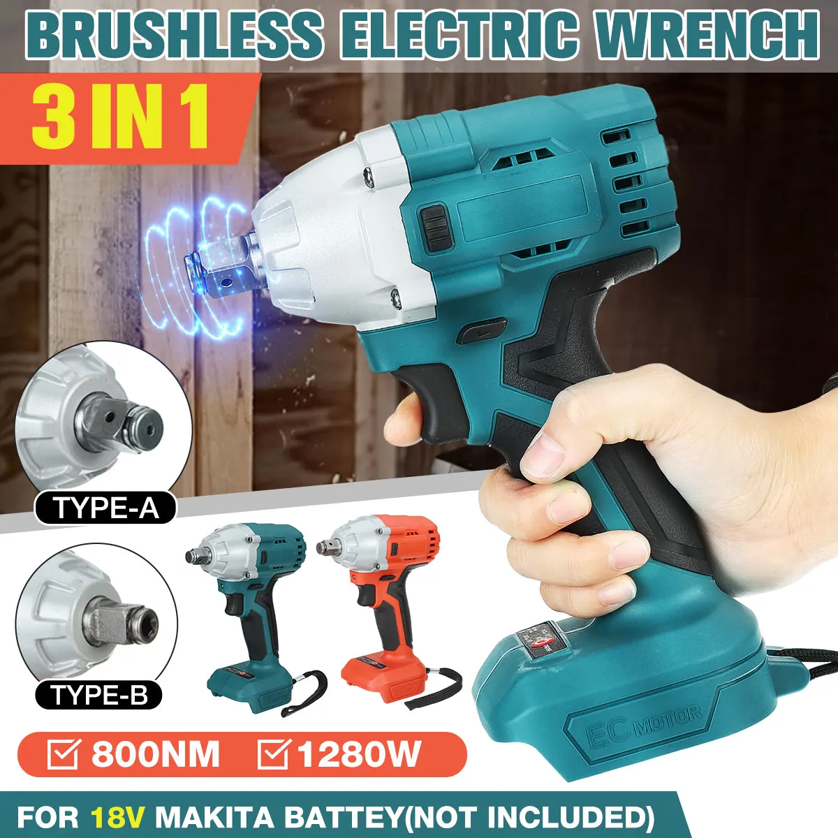 BLMIATKO 800N.m Brushless Impact Electric Wrench Screwdriver Rechargeable 1/2 Socket Wrench Power Tool For Makita 18V Battery
BLMIATKO 800N.m Brushless Impact Electric Wrench Screwdriver Rechargeable 1/2 Socket Wrench Power Tool For Makita 18V Battery