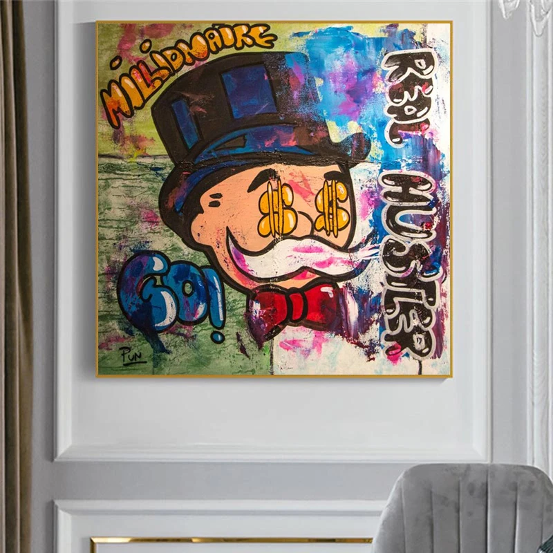 Real Hustler Monopoly Millionaire Cartoon Poster And Prints Graffiti Art Canvas Painting On Wall Decoration For Living Room
Real Hustler Monopoly Millionaire Cartoon Poster And Prints Graffiti Art Canvas Painting On Wall Decoration For Living Room