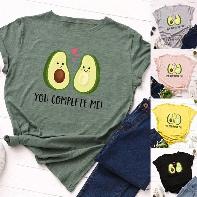 You Complete Me Avocado Print T Shirt Women Short Sleeve O Neck Loose Tshirt Summer Women Tee Shirt Tops Camisetas Mujer
You Complete Me Avocado Print T Shirt Women Short Sleeve O Neck Loose Tshirt Summer Women Tee Shirt Tops Camisetas Mujer
