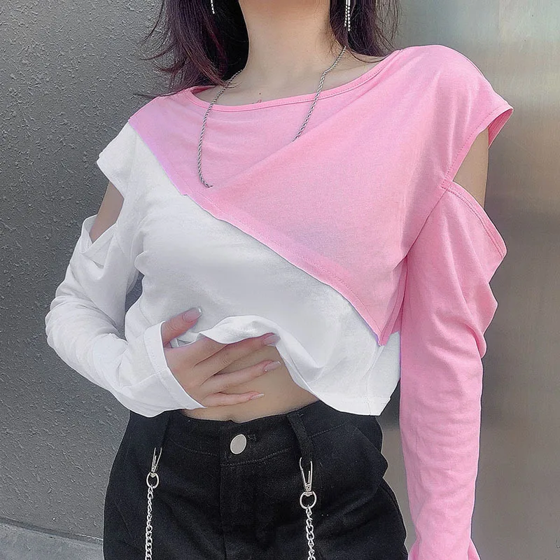 2020 autumn new contrast stitching hollow sexy short navel exposed casual T-shirt long sleeve top women T-shirts female T-shirt
2020 autumn new contrast stitching hollow sexy short navel exposed casual T-shirt long sleeve top women T-shirts female T-shirt