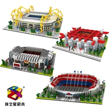 Mini diamond blocks football stadium city soccer field model building bricks Germany Spain Brazil world famous team sports