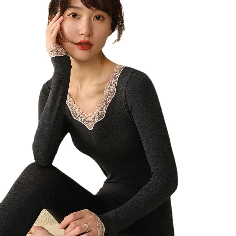 Ladies Sexy Lace V-neck Thermal Underwear Winter Warm Pajamas 2-piece Set Slim High Elastic Long Johns for Women Wool Thermals
Ladies Sexy Lace V-neck Thermal Underwear Winter Warm Pajamas 2-piece Set Slim High Elastic Long Johns for Women Wool Thermals