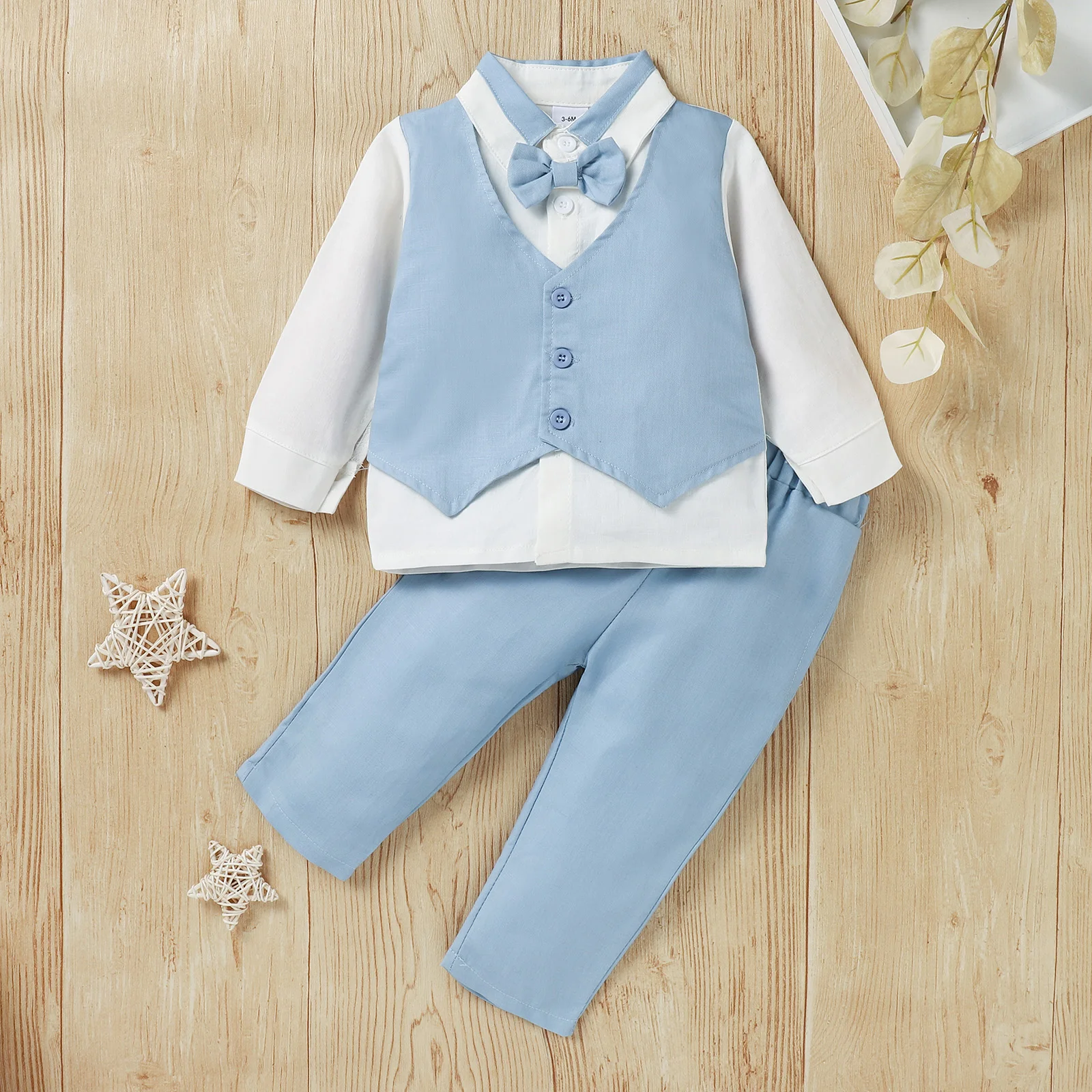 0-2 Years Baby Boys Two-piece Clothes Set Blue Long Sleeve Shirt and Elastic Waist Solid Color Trousers
0-2 Years Baby Boys Two-piece Clothes Set Blue Long Sleeve Shirt and Elastic Waist Solid Color Trousers