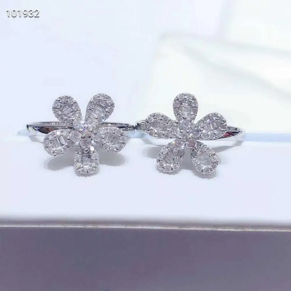 18K White Gold 0.45 Carat Real Diamond Ring Flower Women Wedding Party Engagement Anniversary Birthday Present 0.2 Ct VS | Украшения и