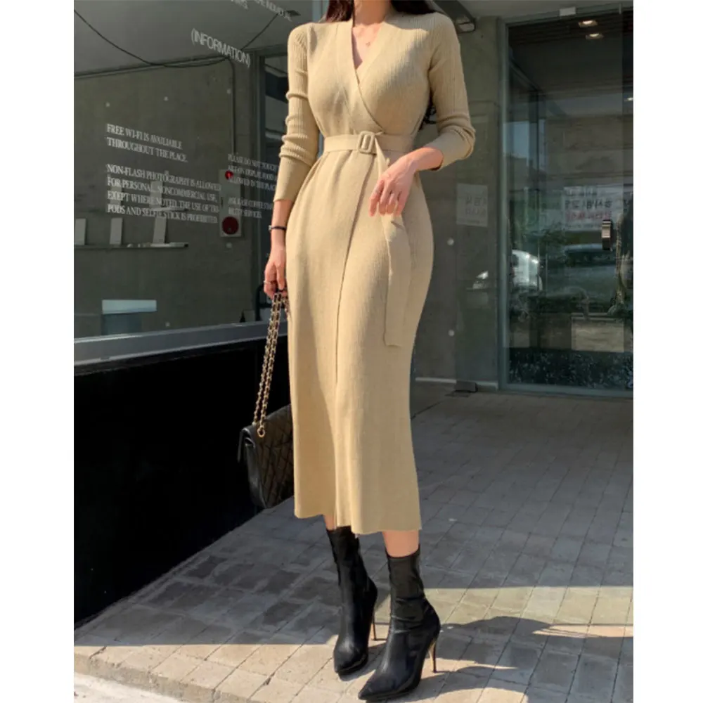 Korean Chic Sexy Bodycon Side Slit Knitted Dress V Neck Long Sleeve Elastic Solid Sweaters Winter Autumn Woman Clothing S68131
Korean Chic Sexy Bodycon Side Slit Knitted Dress V Neck Long Sleeve Elastic Solid Sweaters Winter Autumn Woman Clothing S68131