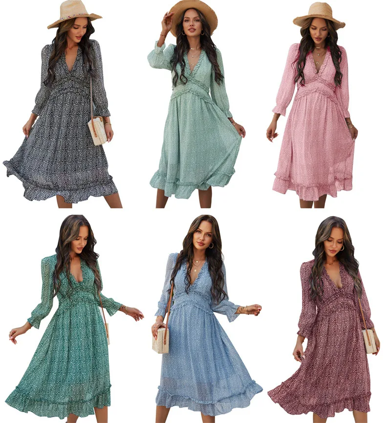 Women Chiffon Long Dress Floral Print Lantern Sleeve A-line Maxi Vestidos Autumn Elegant Vintage V Neck Dresses
Women Chiffon Long Dress Floral Print Lantern Sleeve A-line Maxi Vestidos Autumn Elegant Vintage V Neck Dresses